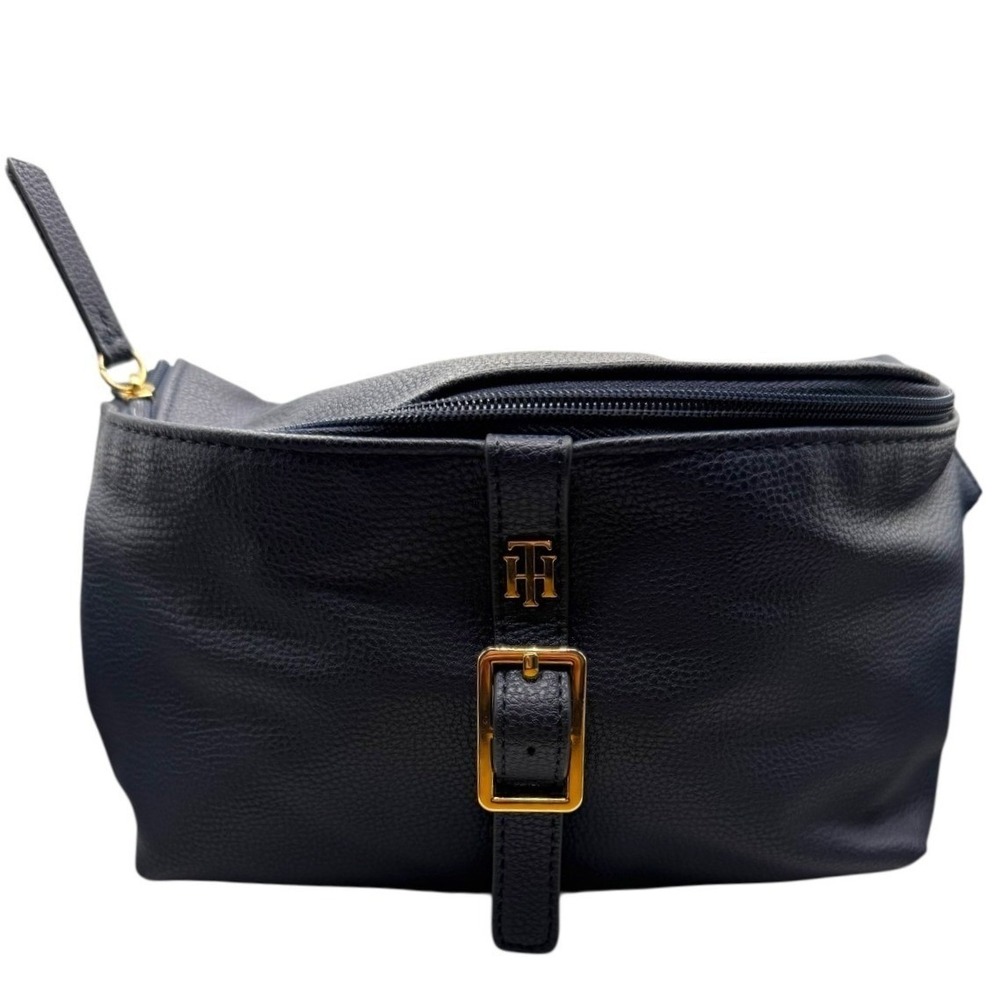 Classic Modern Tommy Hilfiger Pebbled Navy Crossbody, Goldtone Hardware-EUC